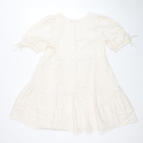 Marks and Spencer Womens Ivory Cotton Trapeze & Swing Size 16 Round Neck Pullover - Tiered
