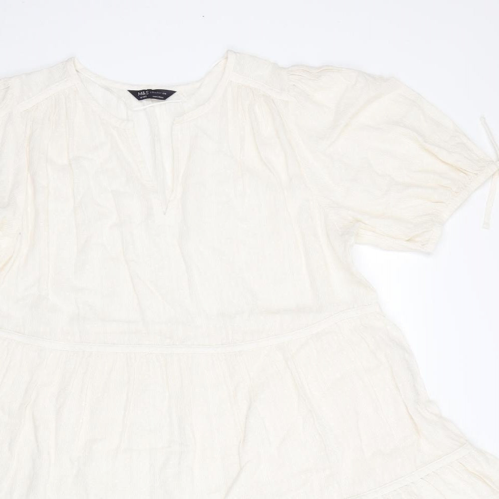 Marks and Spencer Womens Ivory Cotton Trapeze & Swing Size 16 Round Neck Pullover - Tiered