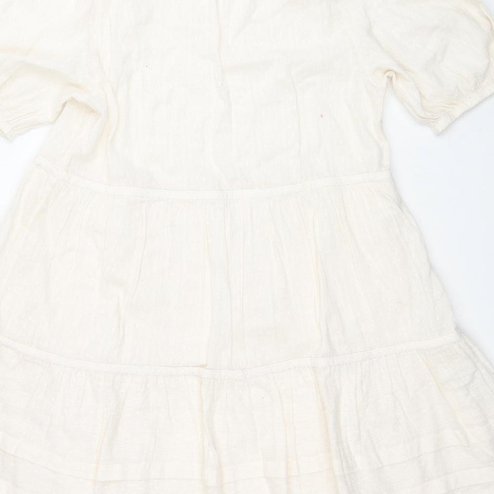 Marks and Spencer Womens Ivory Cotton Trapeze & Swing Size 16 Round Neck Pullover - Tiered