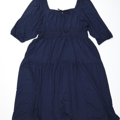 Marks and Spencer Womens Blue Viscose A-Line Size 24 Square Neck Pullover - Shirred Waist