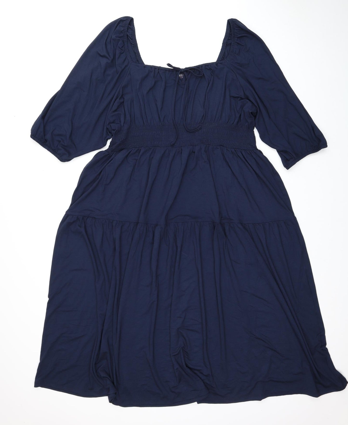 Marks and Spencer Womens Blue Viscose A-Line Size 24 Square Neck Pullover - Shirred Waist