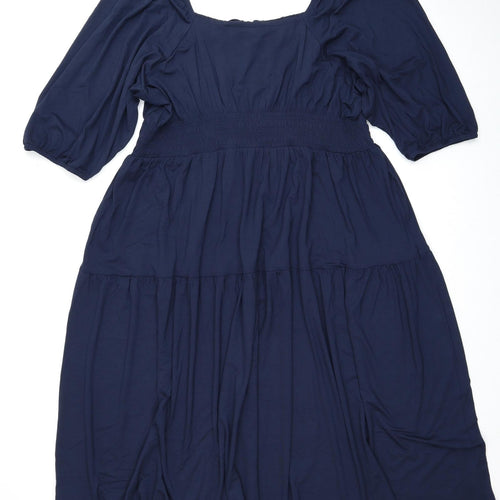 Marks and Spencer Womens Blue Viscose A-Line Size 24 Square Neck Pullover - Shirred Waist