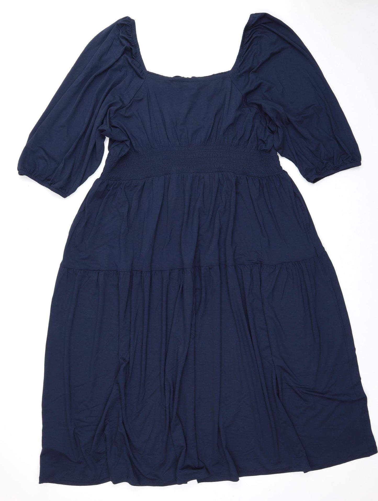 Marks and Spencer Womens Blue Viscose A-Line Size 24 Square Neck Pullover - Shirred Waist