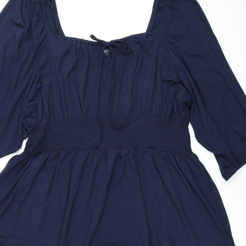 Marks and Spencer Womens Blue Viscose A-Line Size 24 Square Neck Pullover - Shirred Waist