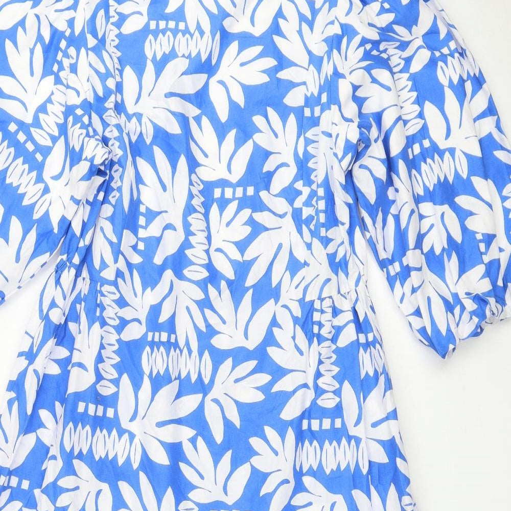 Marks and Spencer Womens Blue Geometric Cotton A-Line Size 12 Scoop Neck Pullover