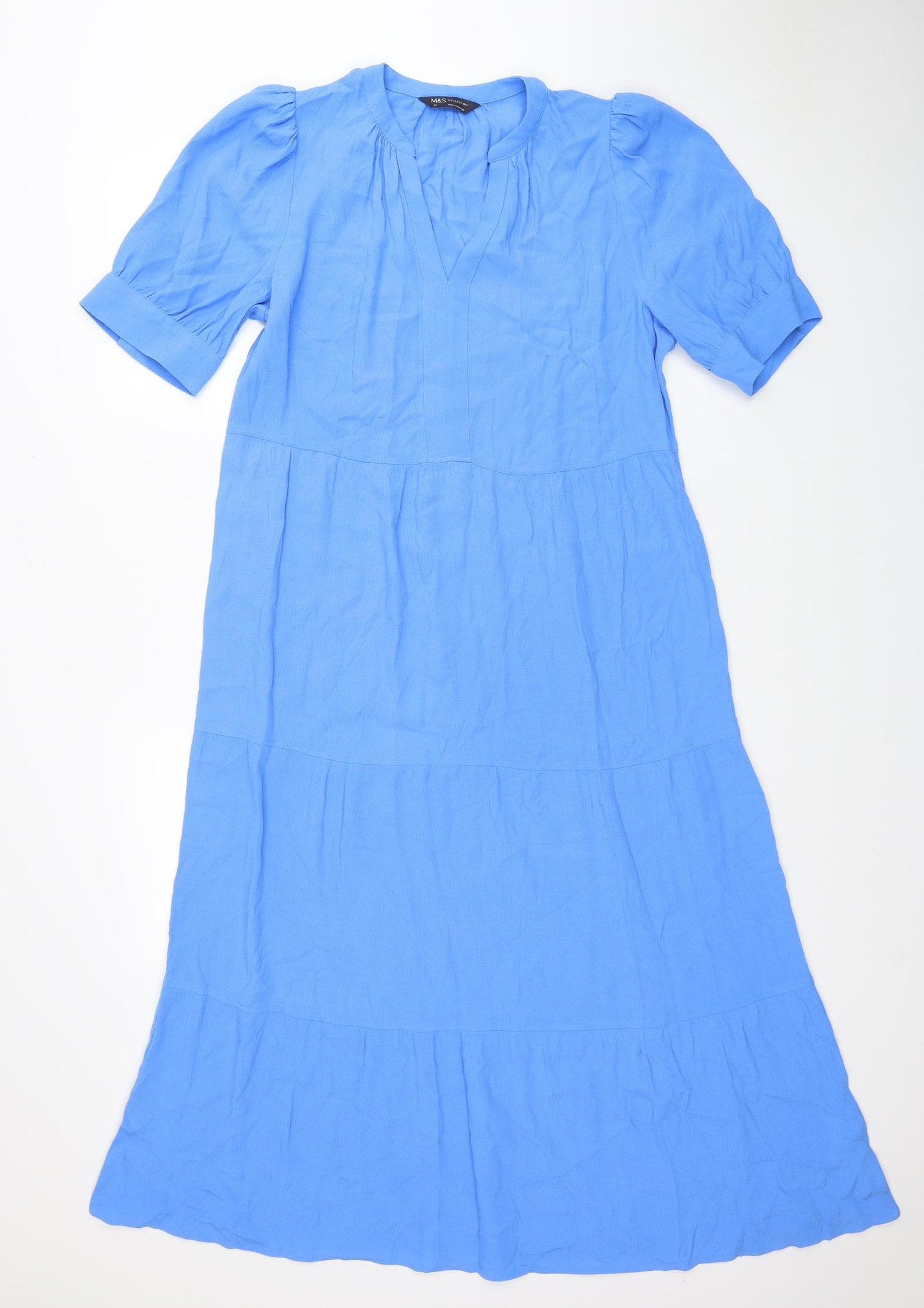 Marks and Spencer Womens Blue Viscose A-Line Size 10 V-Neck Pullover