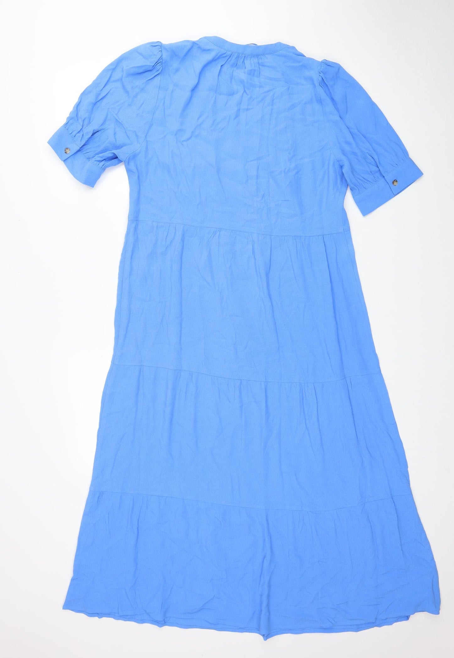 Marks and Spencer Womens Blue Viscose A-Line Size 10 V-Neck Pullover