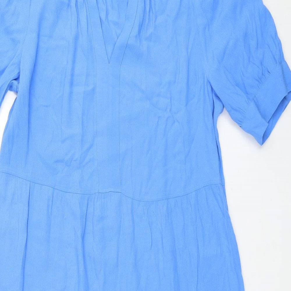 Marks and Spencer Womens Blue Viscose A-Line Size 10 V-Neck Pullover
