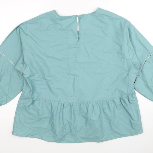Marks and Spencer Womens Blue Cotton Basic Blouse Size 12 Scoop Neck - Smock