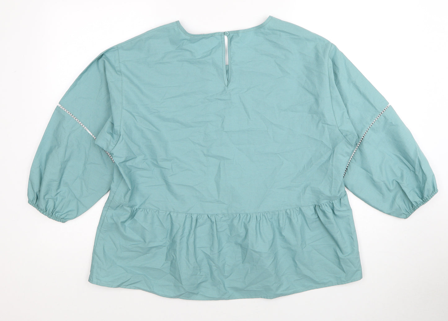 Marks and Spencer Womens Blue Cotton Basic Blouse Size 12 Scoop Neck - Smock
