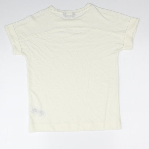 Marks and Spencer Womens Ivory Linen Basic T-Shirt Size 6 Scoop Neck