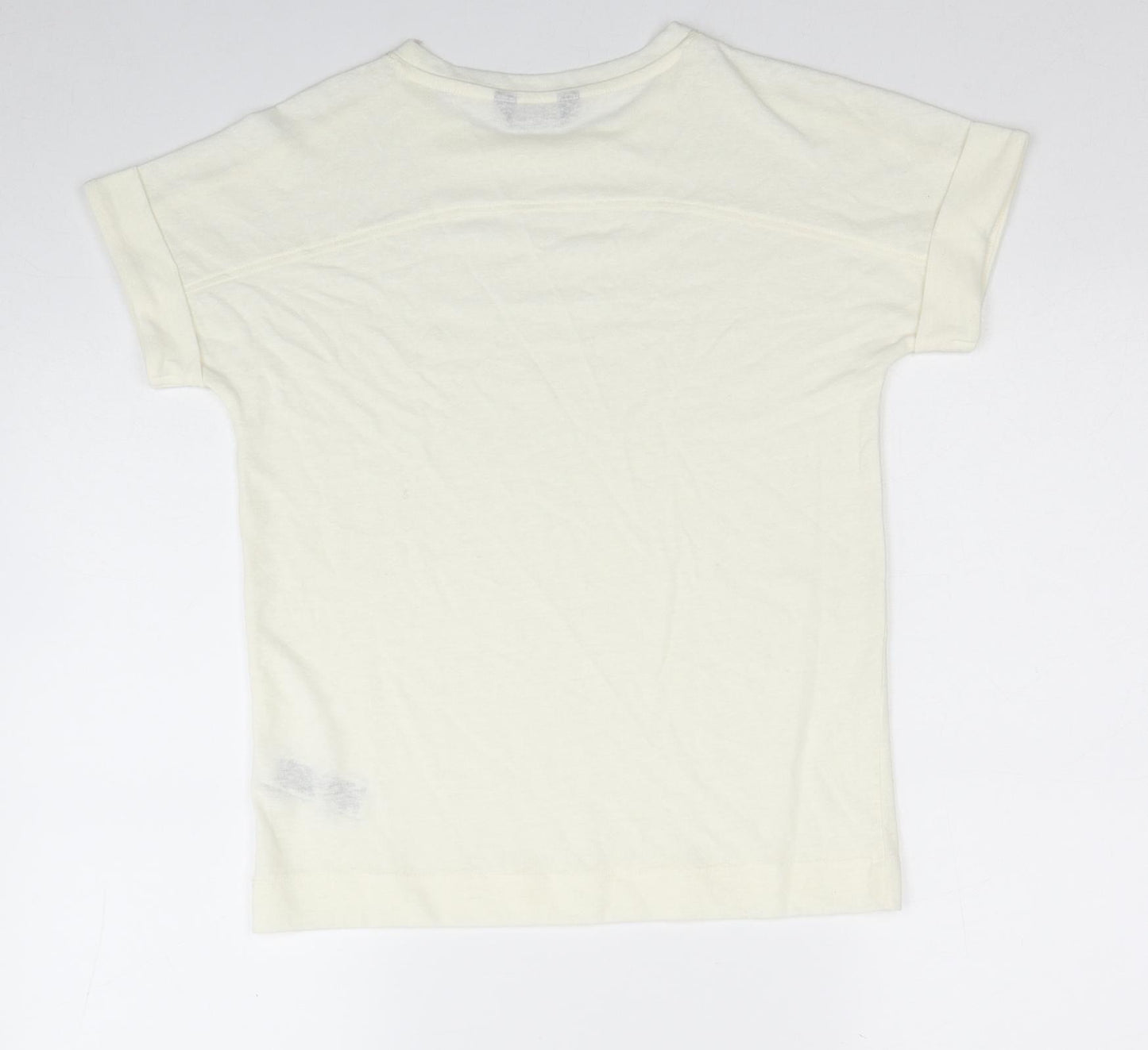 Marks and Spencer Womens Ivory Linen Basic T-Shirt Size 6 Scoop Neck