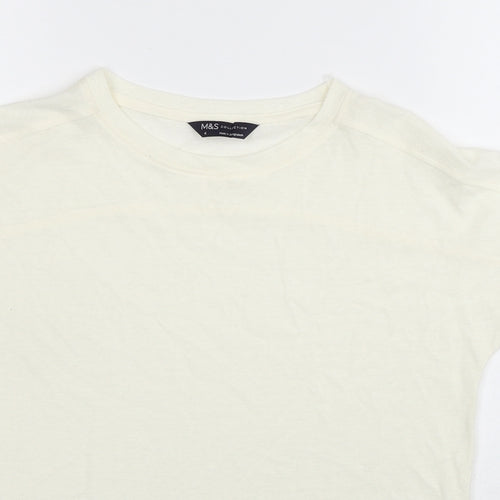Marks and Spencer Womens Ivory Linen Basic T-Shirt Size 6 Scoop Neck