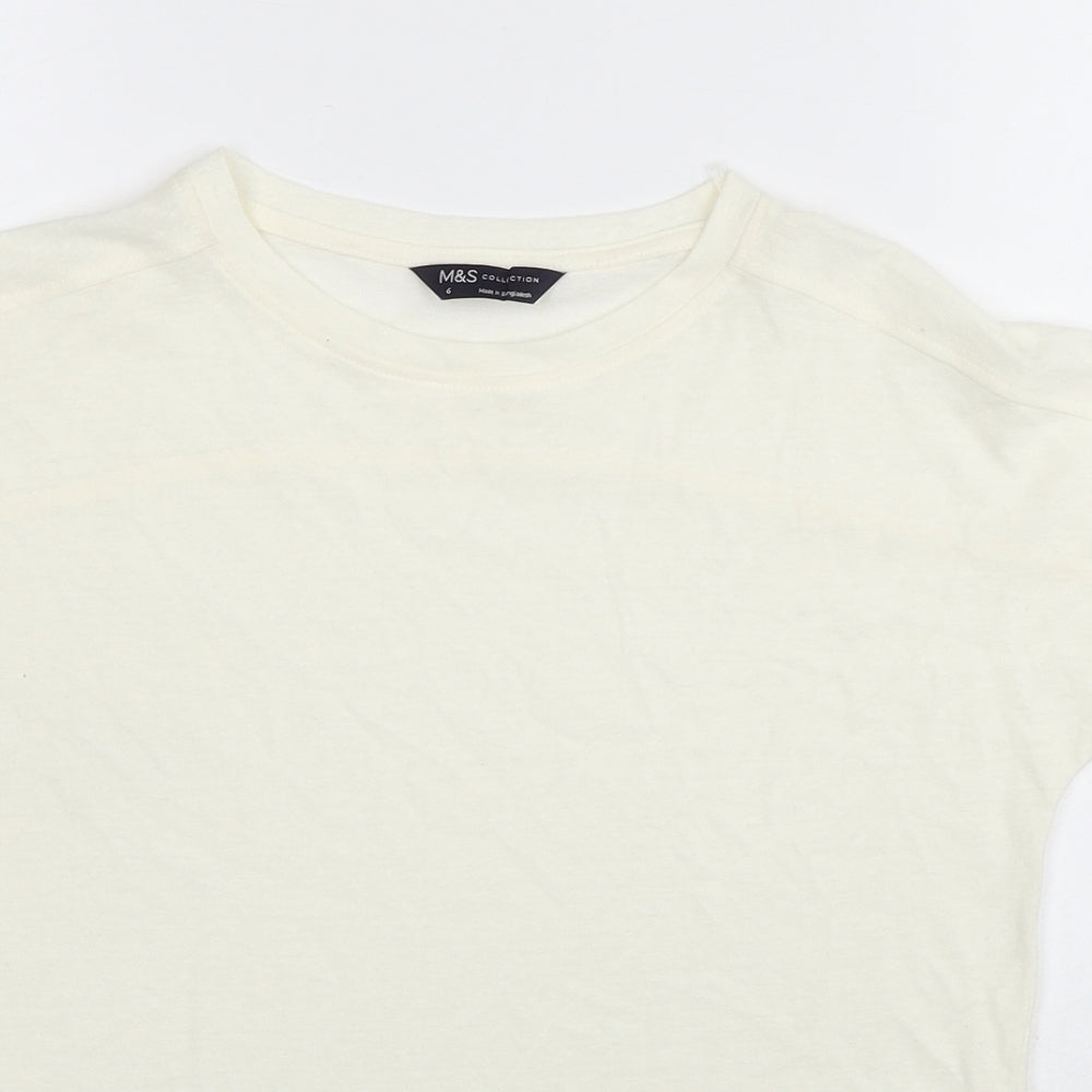 Marks and Spencer Womens Ivory Linen Basic T-Shirt Size 6 Scoop Neck