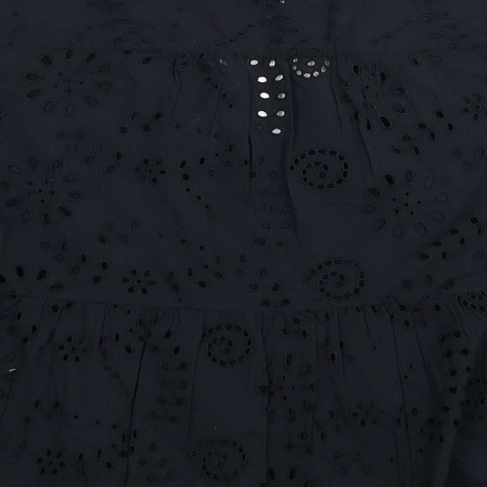 Per Una Womens Black Geometric Cotton Basic Blouse Size 10 V-Neck - Broderie Anglaise Details
