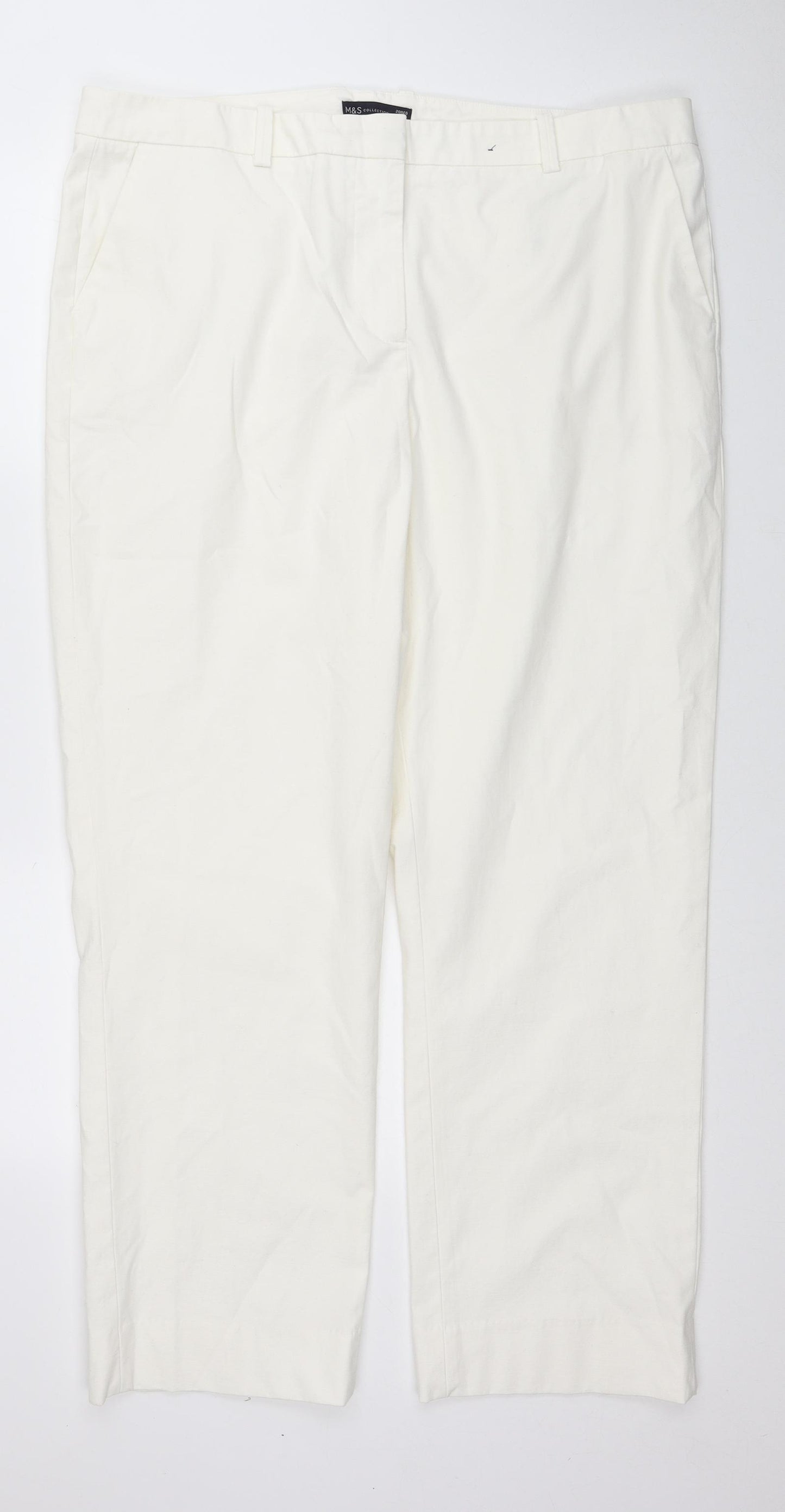 Marks and Spencer Womens White Cotton Straight Jeans Size 20 Regular Zip