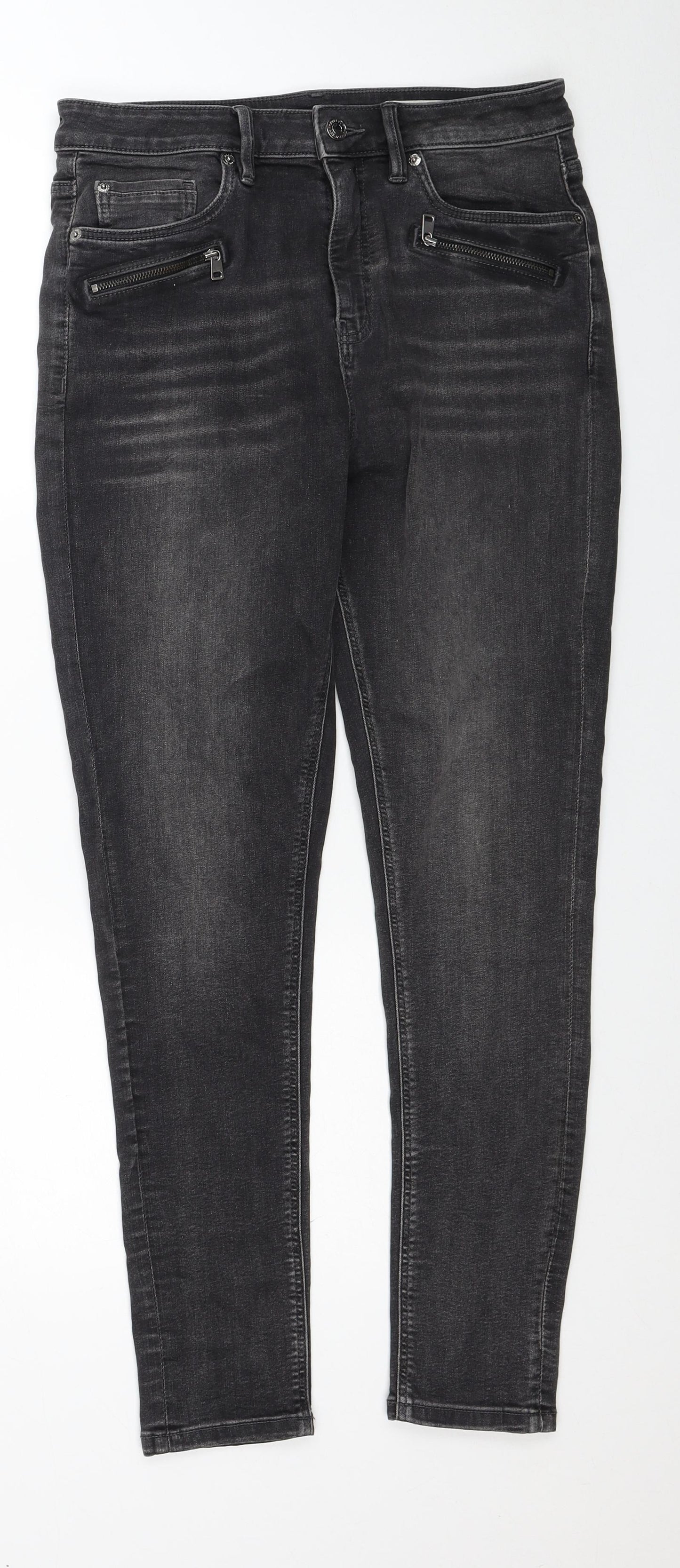 Marks and Spencer Womens Black Cotton Skinny Jeans Size 12 Regular Zip