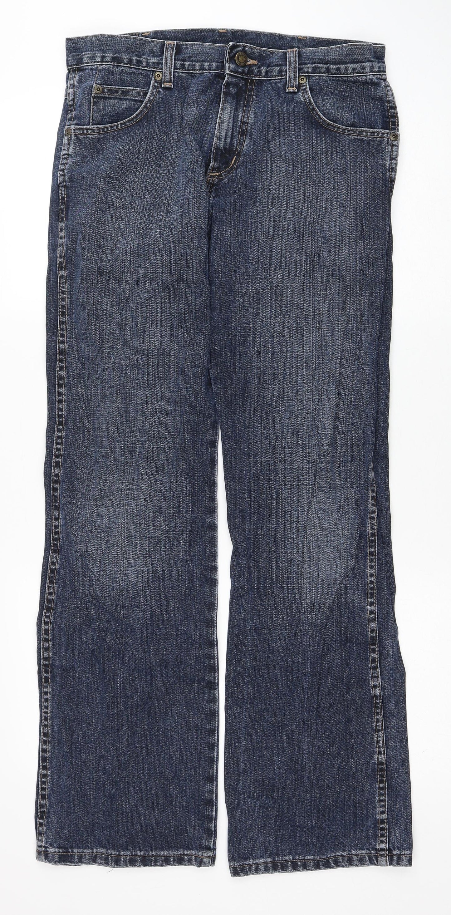 Wrangler Mens Blue Cotton Straight Jeans Size 30 in L32 in Regular Zip