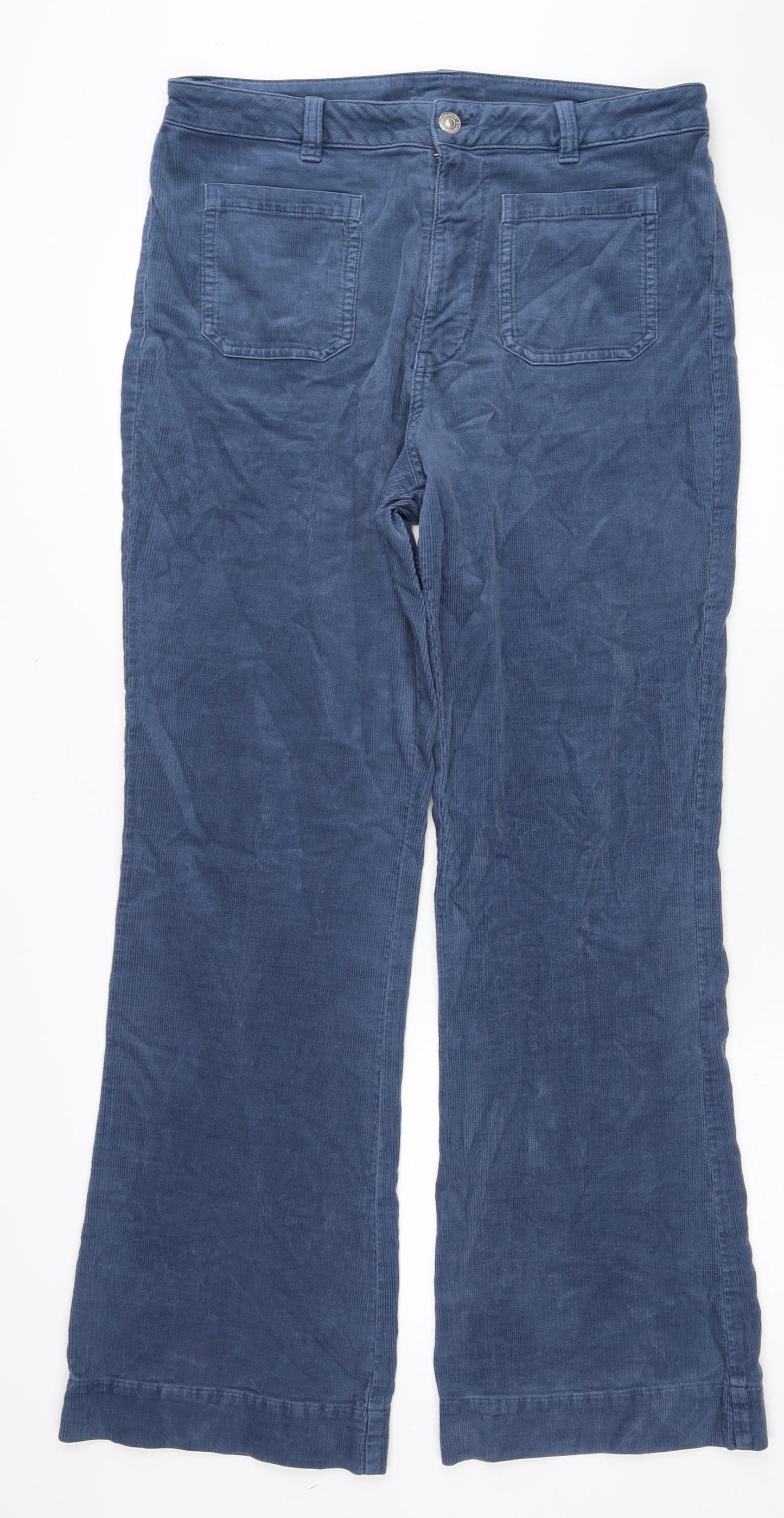 Marks and Spencer Womens Blue Cotton Trousers Size 14 Regular Zip