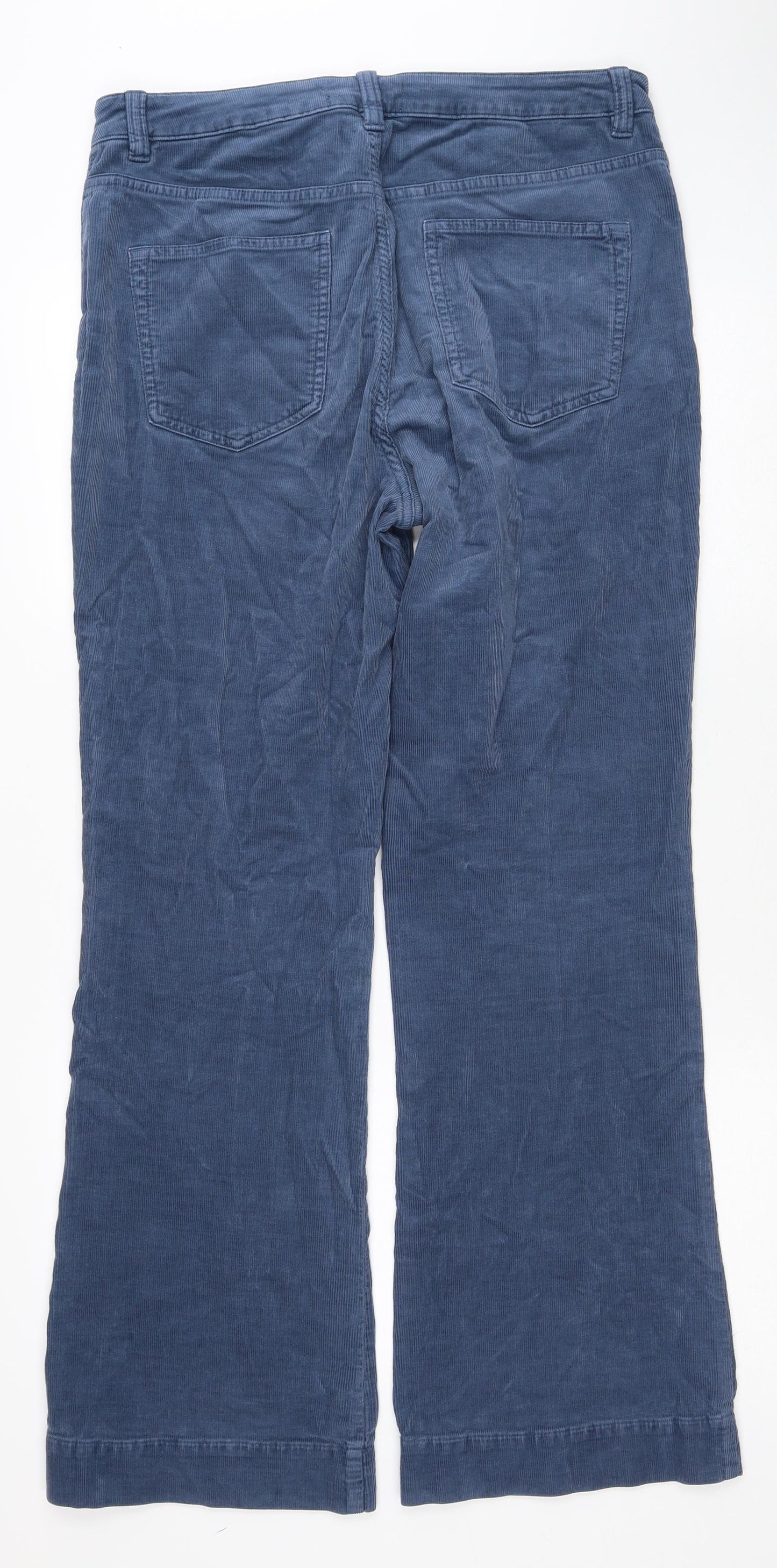 Marks and Spencer Womens Blue Cotton Trousers Size 14 Regular Zip