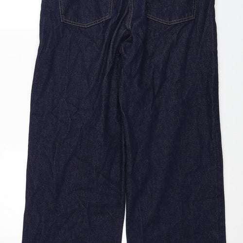 Marks and Spencer Womens Blue Cotton Wide-Leg Jeans Size 14 Regular Zip - Short Length