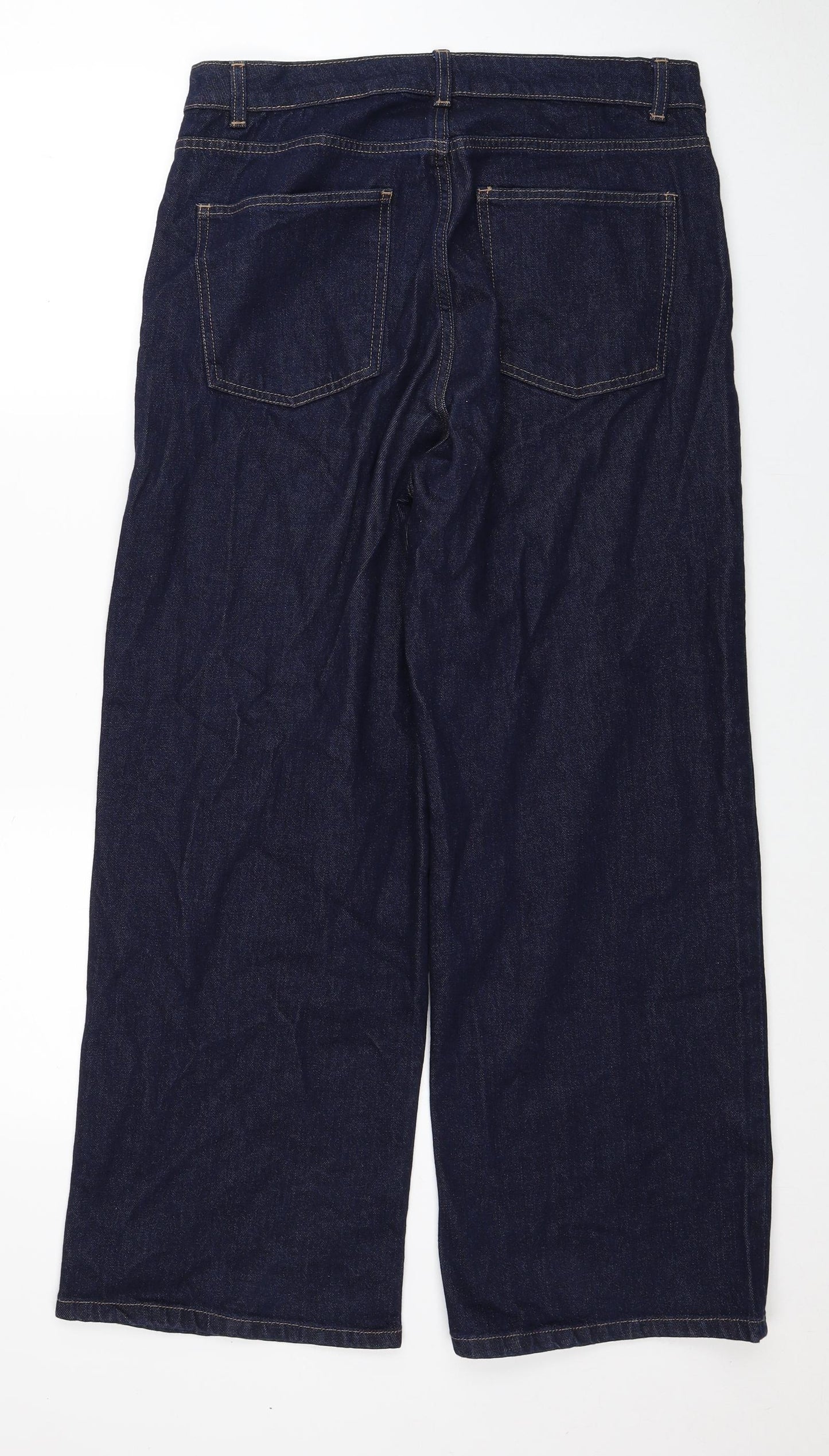 Marks and Spencer Womens Blue Cotton Wide-Leg Jeans Size 14 Regular Zip - Short Length