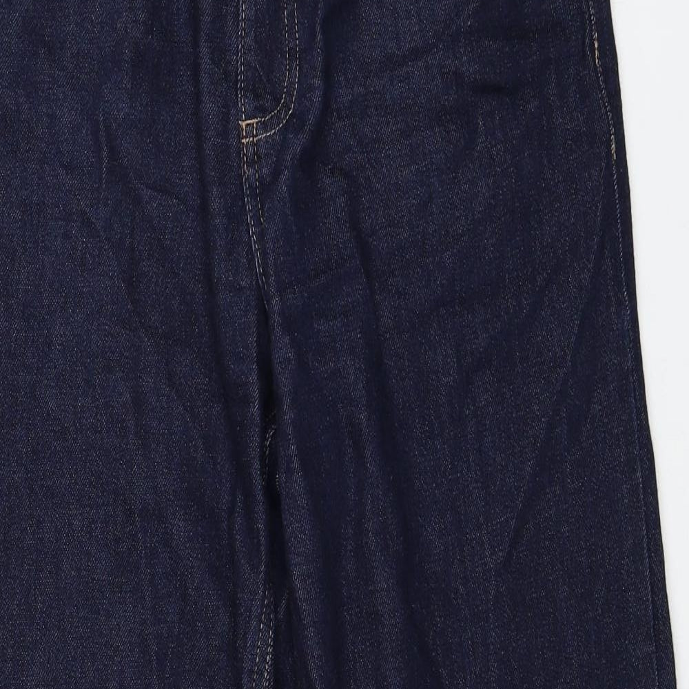 Marks and Spencer Womens Blue Cotton Wide-Leg Jeans Size 14 Regular Zip - Short Length