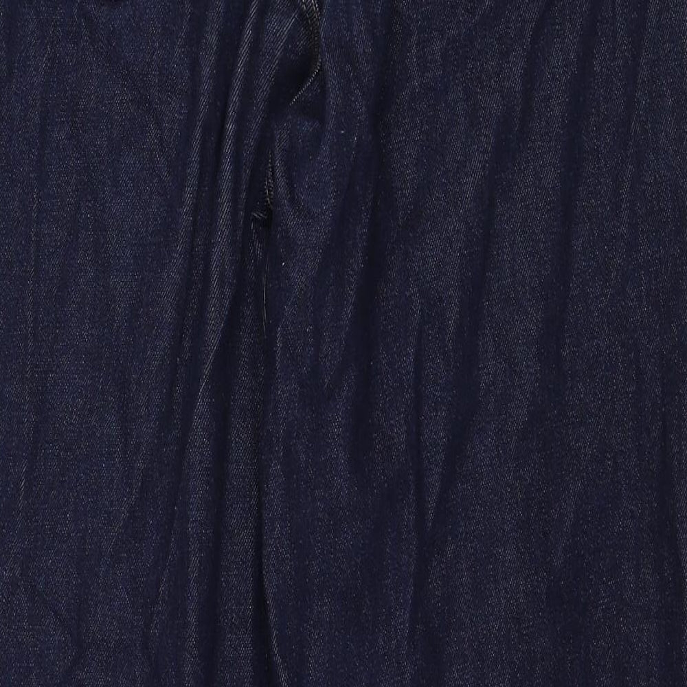 Marks and Spencer Womens Blue Cotton Wide-Leg Jeans Size 14 Regular Zip - Short Length