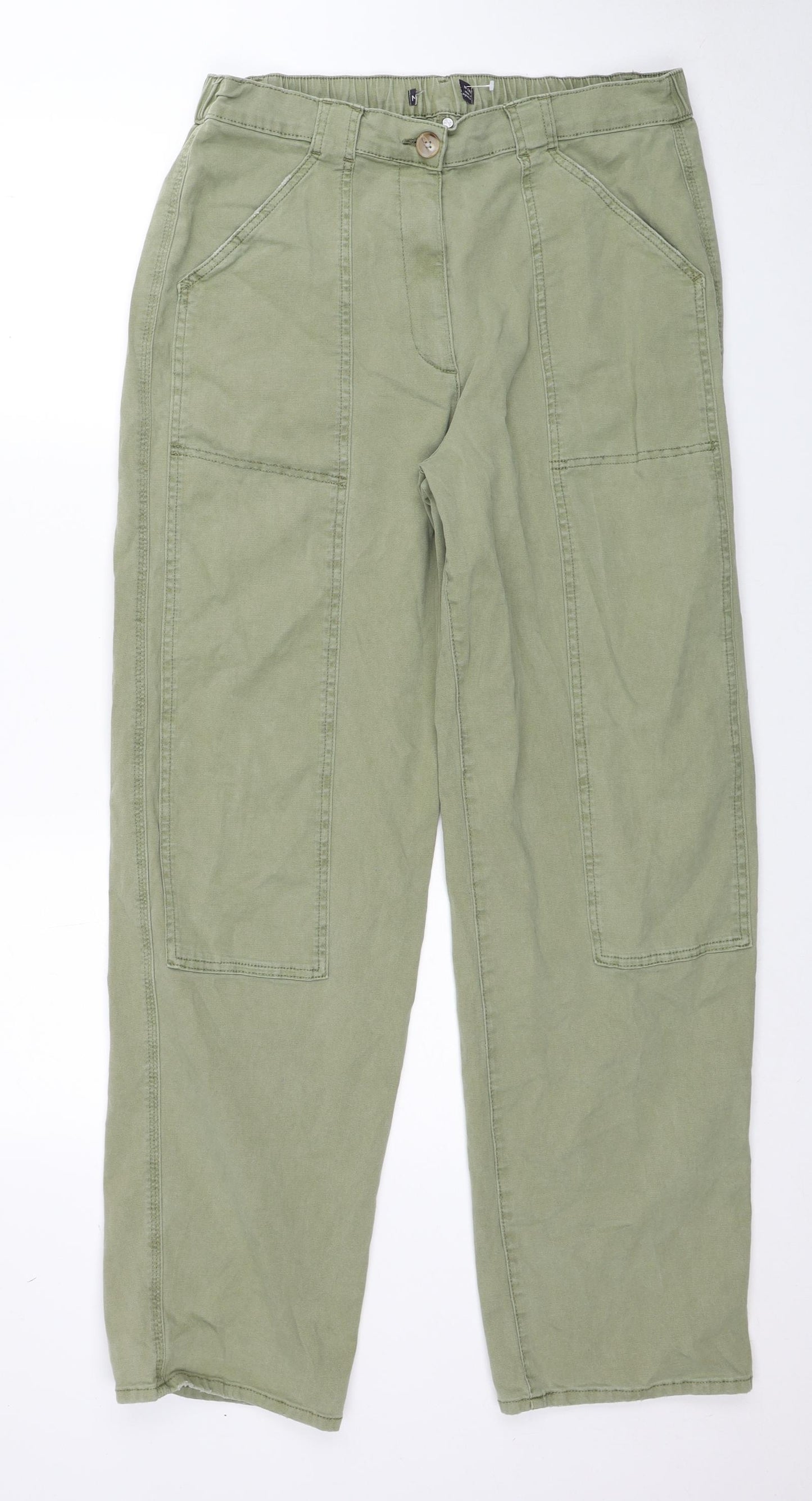 Marks and Spencer Womens Green Cotton Straight Jeans Size 16 Regular Zip