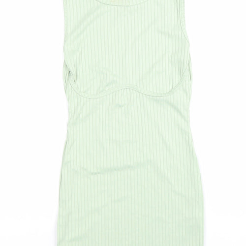 PRETTYLITTLETHING Womens Green Polyester Bodycon Size 8 Roll Neck Pullover - Ribbed