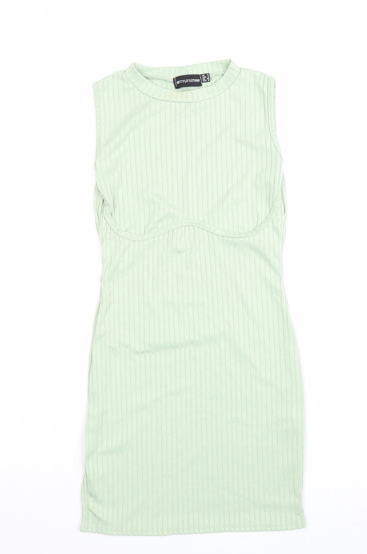 PRETTYLITTLETHING Womens Green Polyester Bodycon Size 8 Roll Neck Pullover - Ribbed