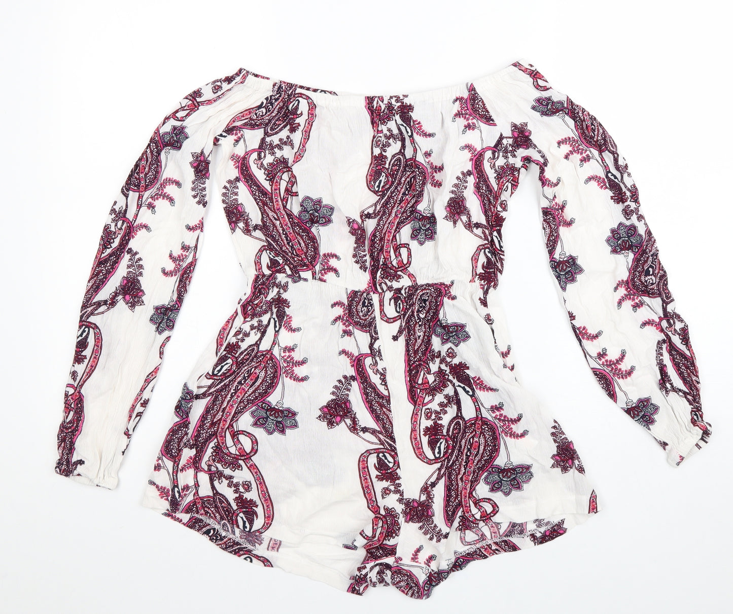 PRETTYLITTLETHING Womens White Paisley Viscose Playsuit One-Piece Size 6 Pullover