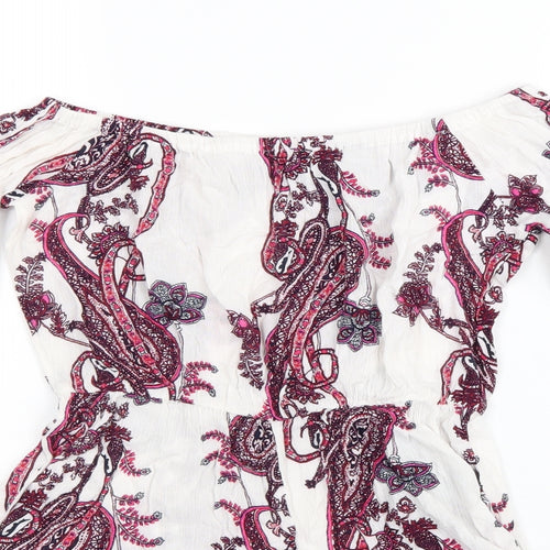 PRETTYLITTLETHING Womens White Paisley Viscose Playsuit One-Piece Size 6 Pullover