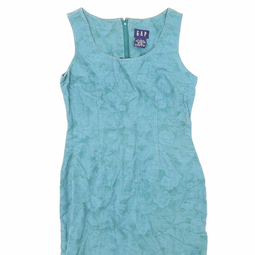 Gap Womens Green Linen Shift Size 4 Scoop Neck Zip