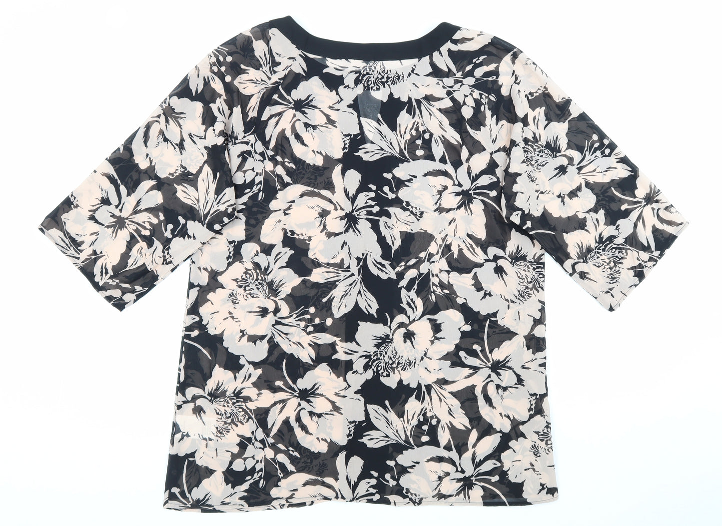Damart Womens Black Floral Polyester Tunic Blouse Size 14 Boat Neck