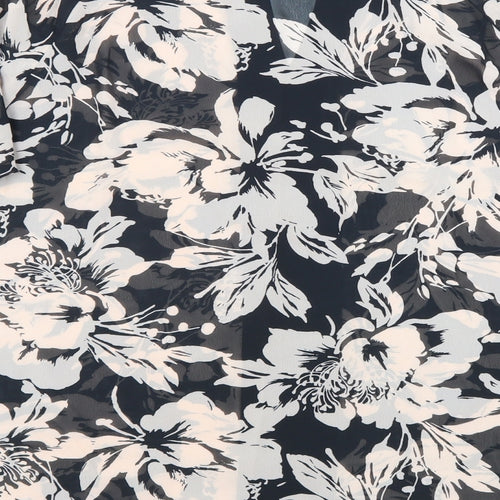 Damart Womens Black Floral Polyester Tunic Blouse Size 14 Boat Neck