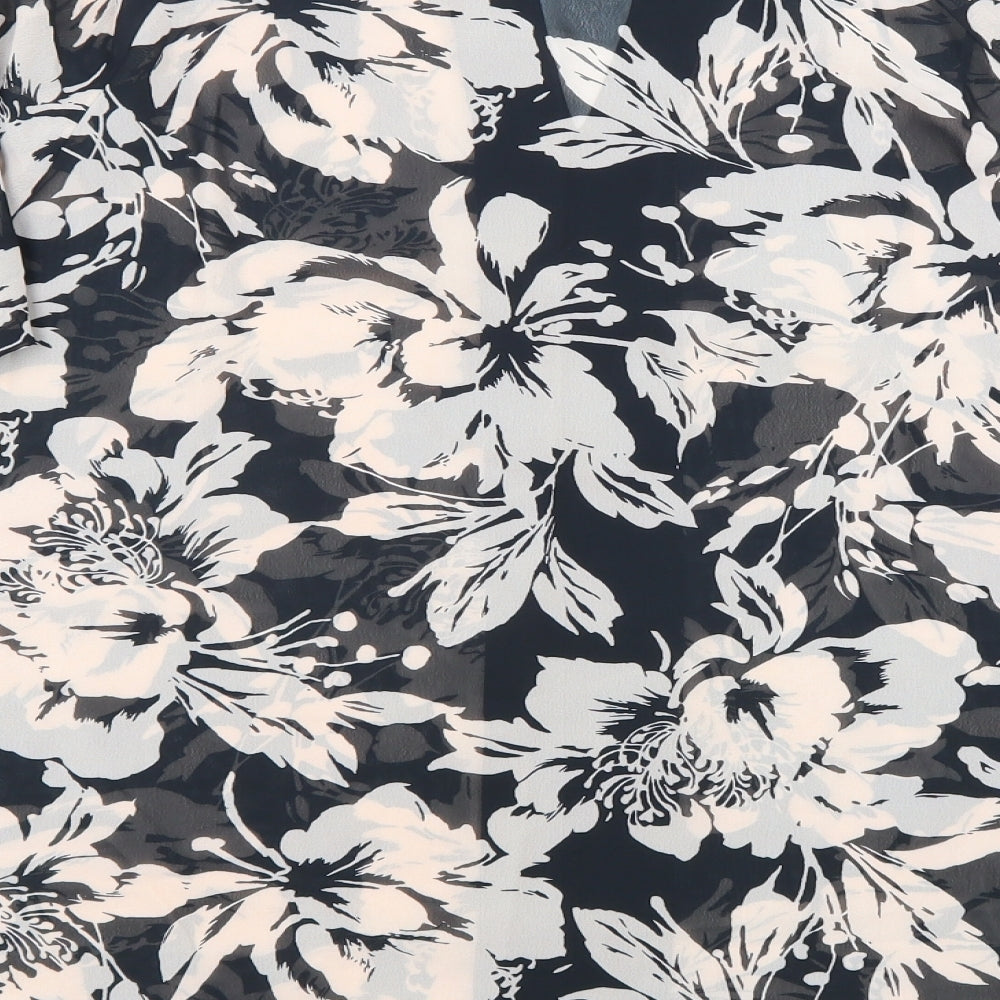 Damart Womens Black Floral Polyester Tunic Blouse Size 14 Boat Neck