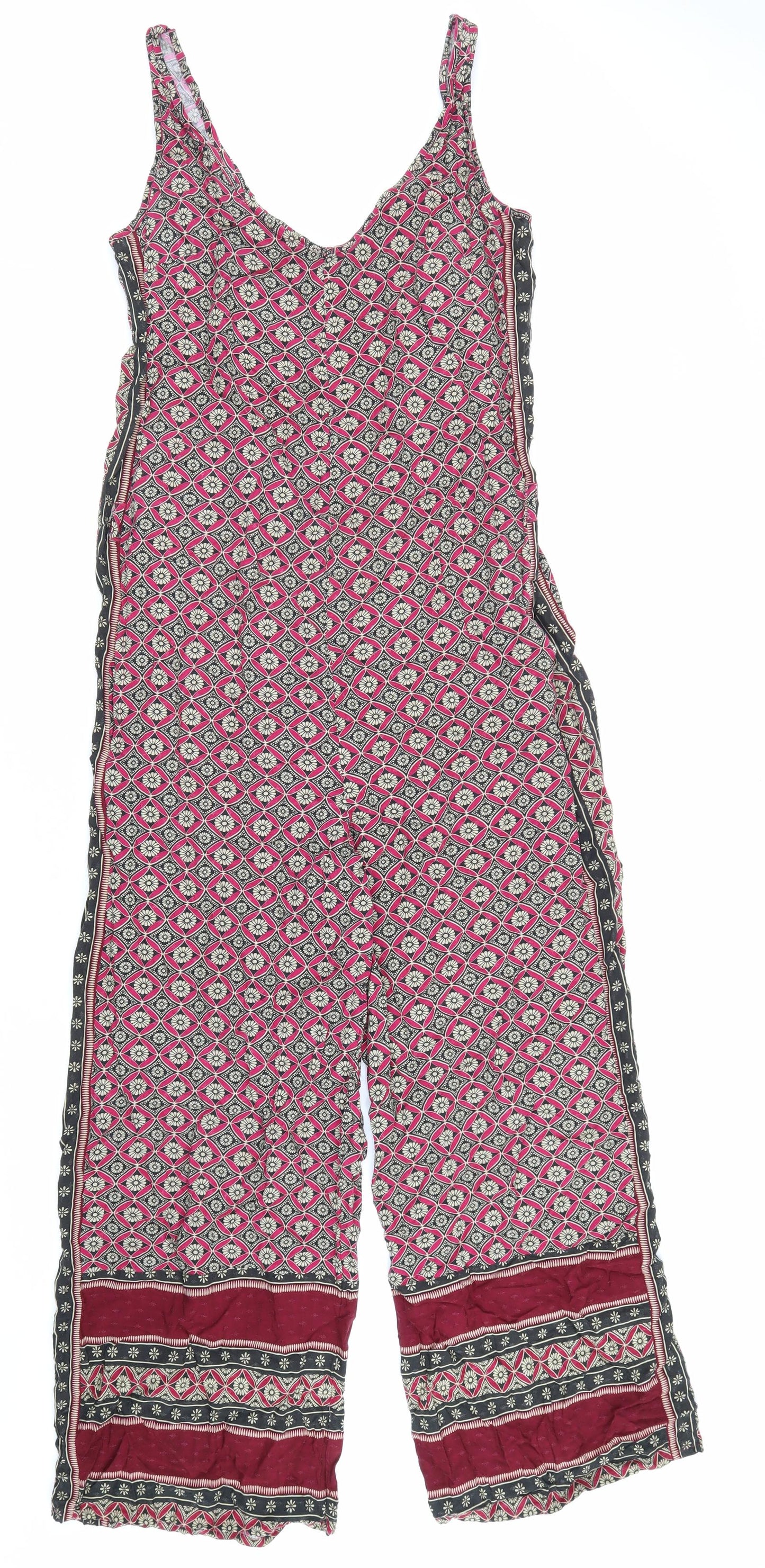 NEXT Womens Red Geometric Viscose Jumpsuit One-Piece Size 8 L6 in Pullover