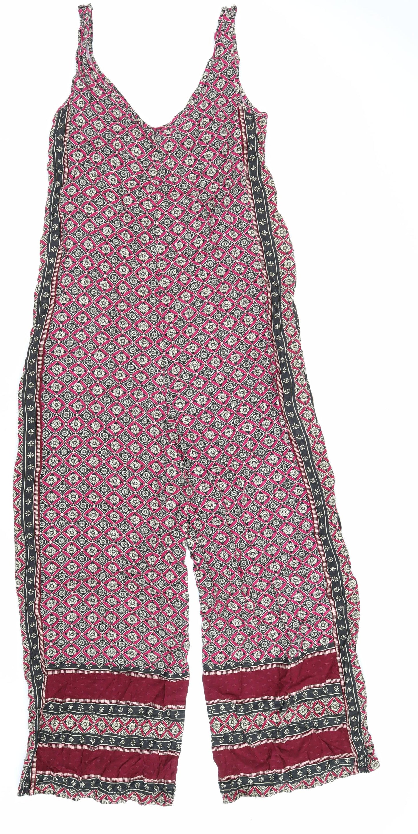NEXT Womens Red Geometric Viscose Jumpsuit One-Piece Size 8 L6 in Pullover