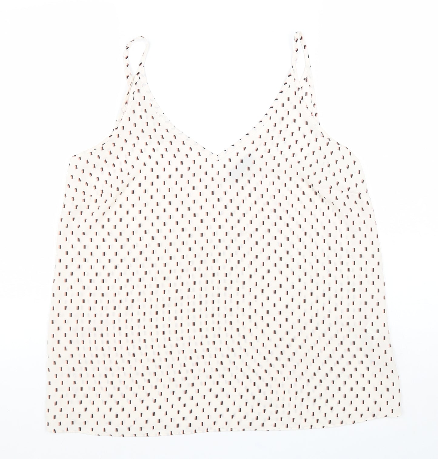 Papaya Womens White Geometric Polyester Basic Tank Size 12 V-Neck