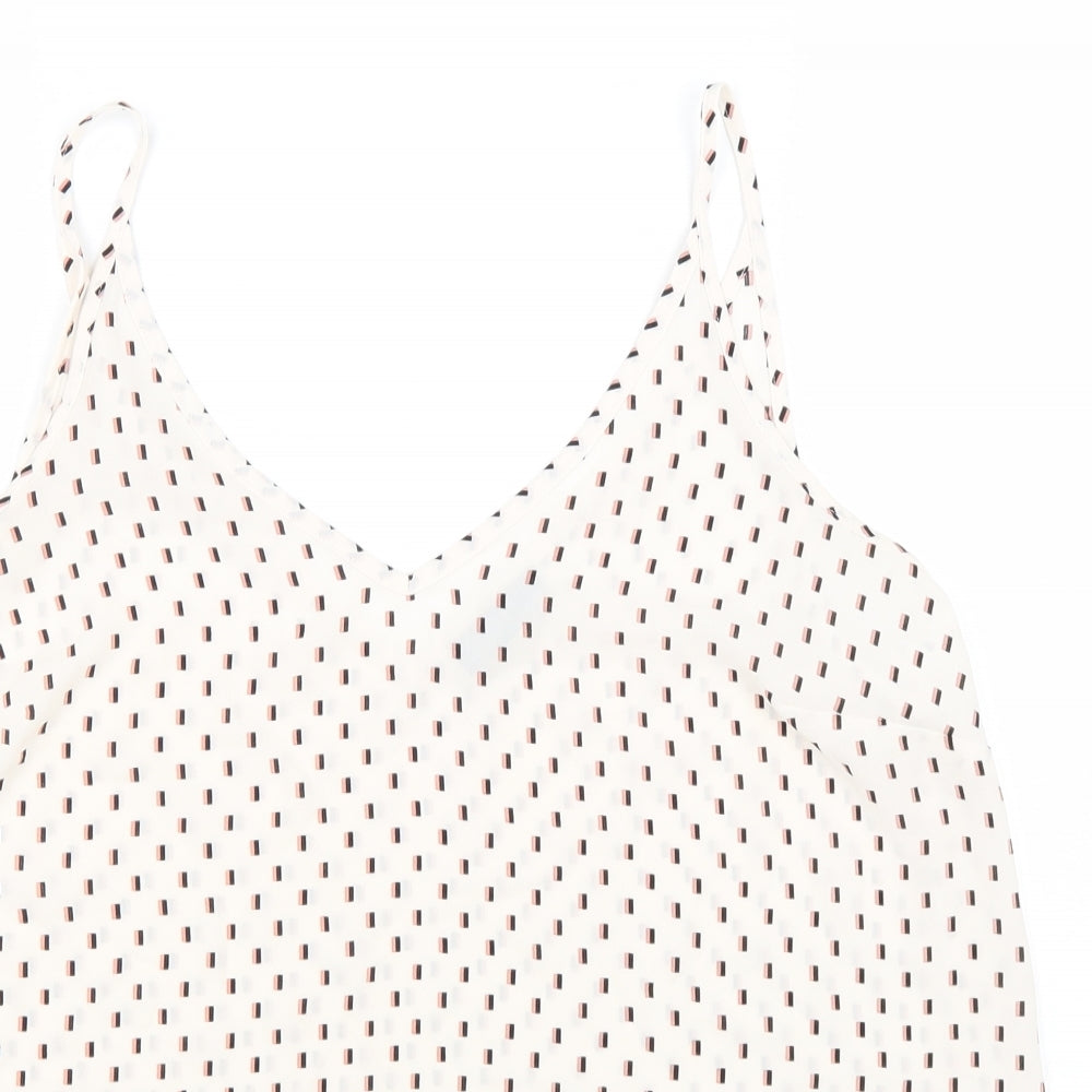 Papaya Womens White Geometric Polyester Basic Tank Size 12 V-Neck