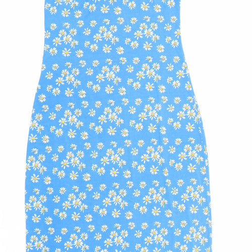 VILA Womens Blue Floral Polyester Slip Dress Size XS Round Neck Pullover
