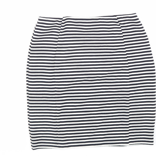 Papaya Womens Black Striped Polyester Straight & Pencil Skirt Size 10 Hook & Loop