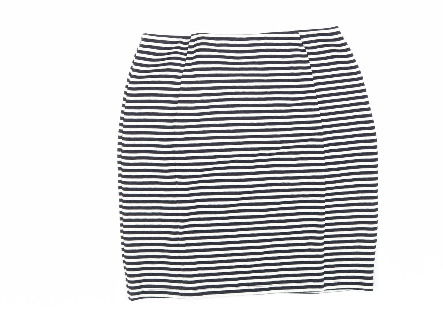 Papaya Womens Black Striped Polyester Straight & Pencil Skirt Size 10 Hook & Loop