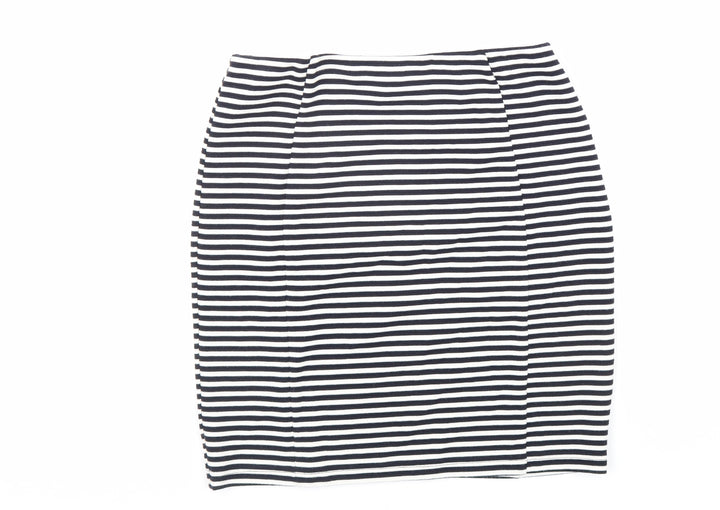 Papaya Womens Black Striped Polyester Straight & Pencil Skirt Size 10 Hook & Loop