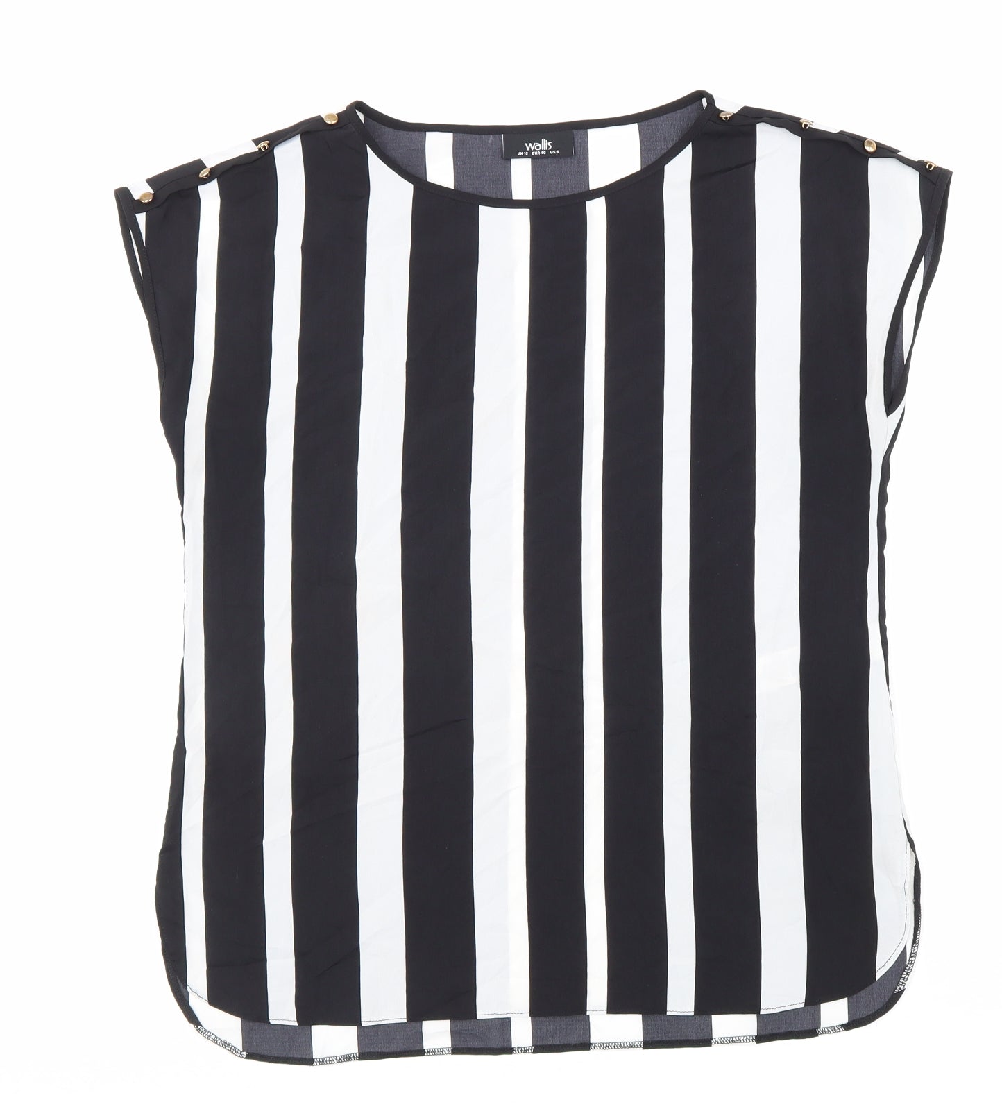 Wallis Womens Black Striped Polyester Basic Blouse Size 12 Round Neck