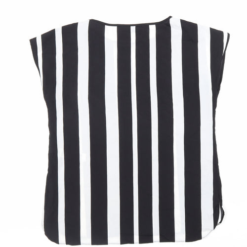 Wallis Womens Black Striped Polyester Basic Blouse Size 12 Round Neck