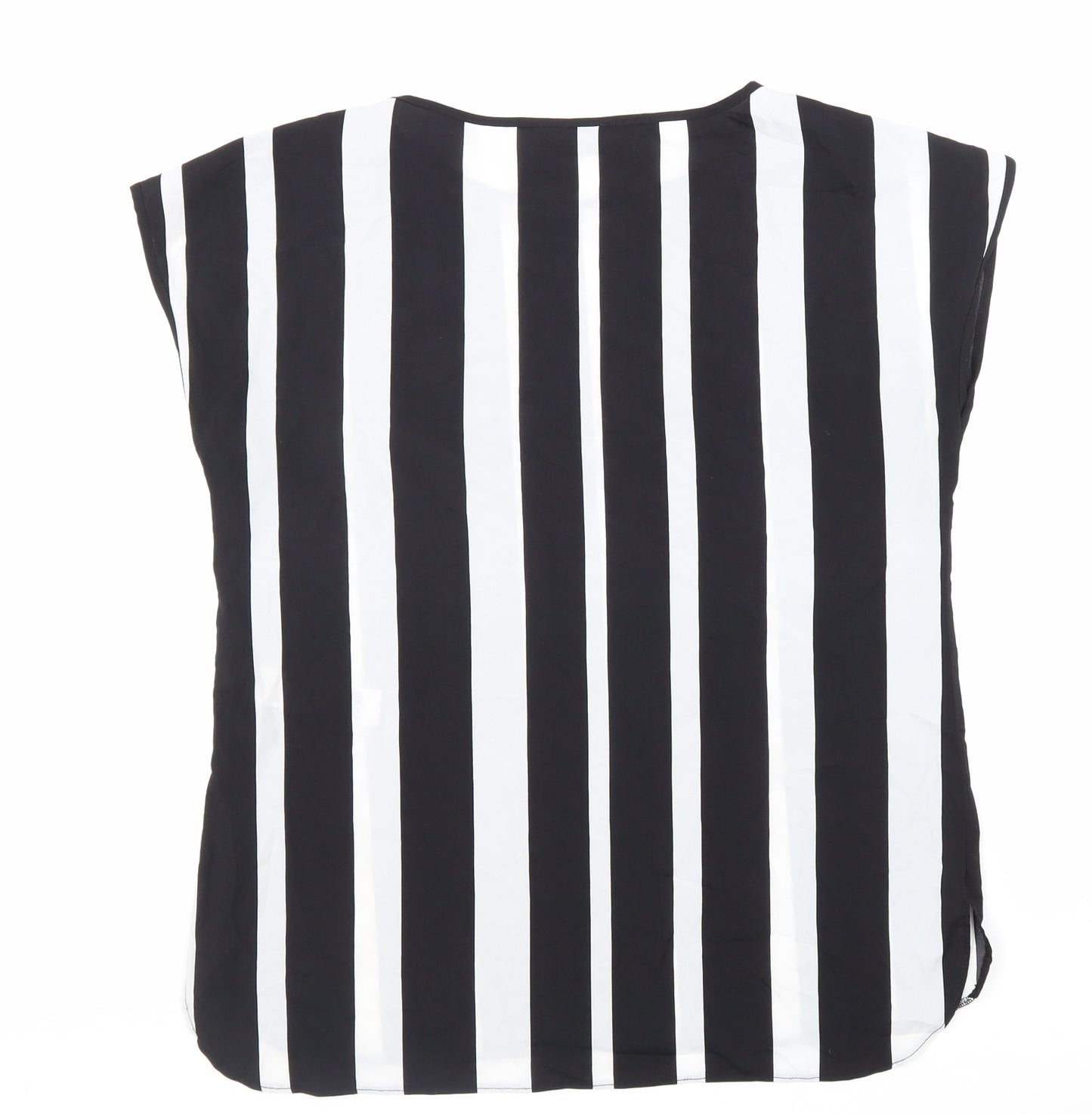 Wallis Womens Black Striped Polyester Basic Blouse Size 12 Round Neck