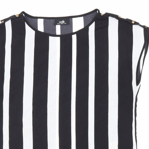 Wallis Womens Black Striped Polyester Basic Blouse Size 12 Round Neck