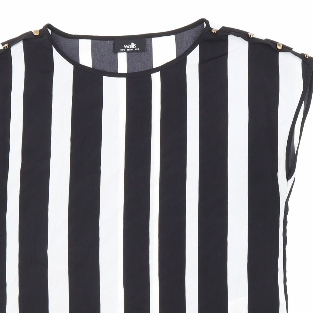 Wallis Womens Black Striped Polyester Basic Blouse Size 12 Round Neck